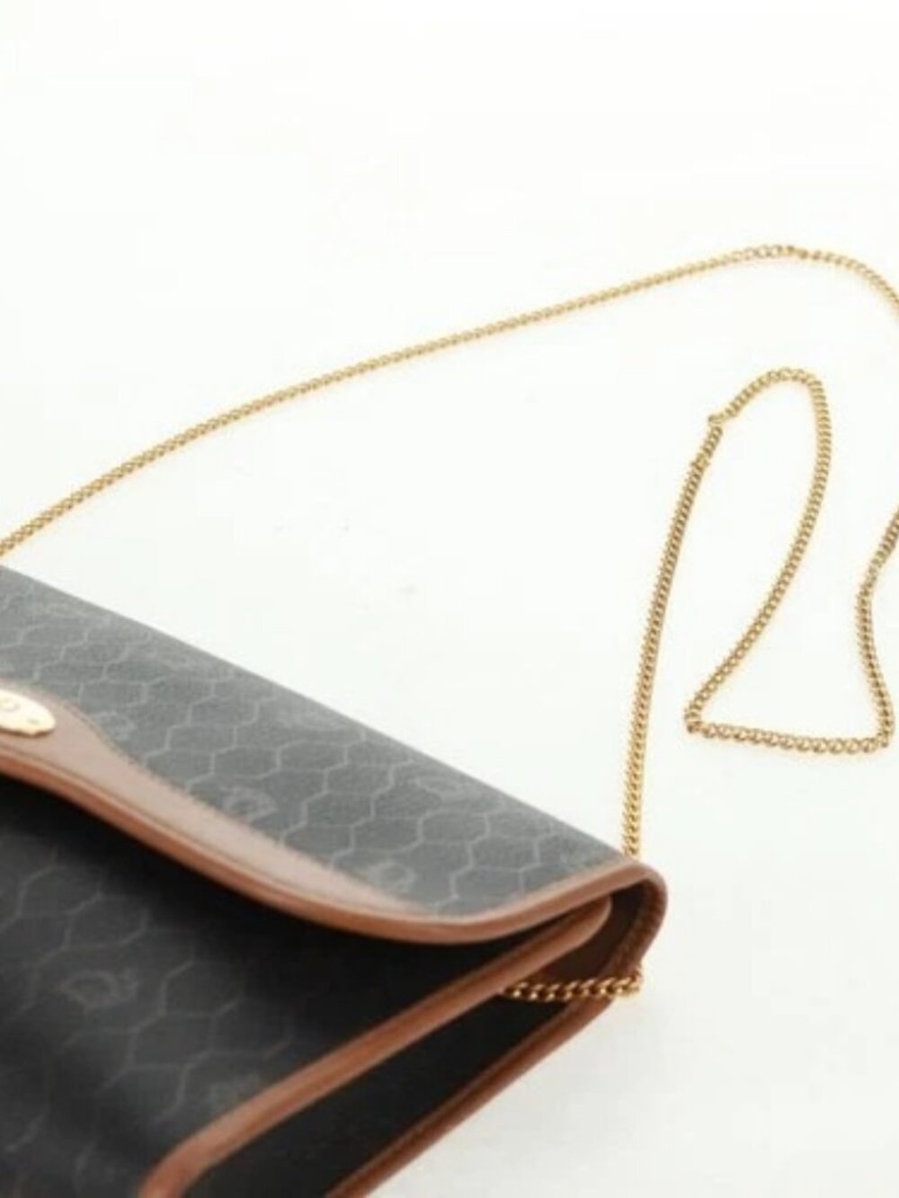 Christian Dior Honeycomb Canvas Chain Shoulder Bag Black Gold Auth am10539V - Picture 8 of 16